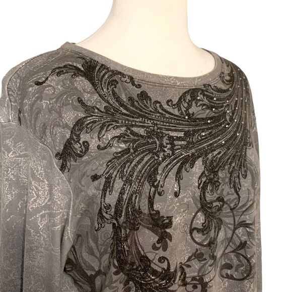 Nicole Miller Gray Flourish Top - Picture 3 of 7